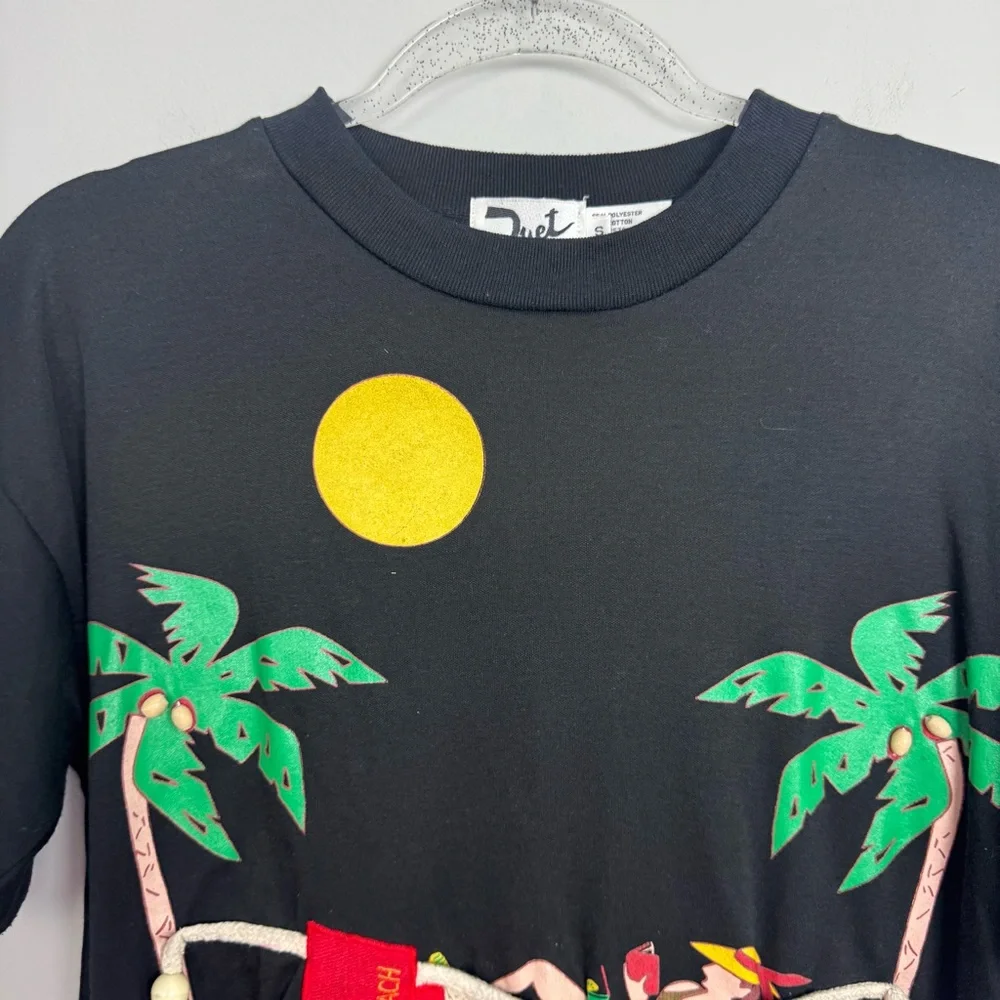 DUET | Vintage Black Tropical Hammock Island Beach Tee Women’s Size Small - Picture 4 of 9